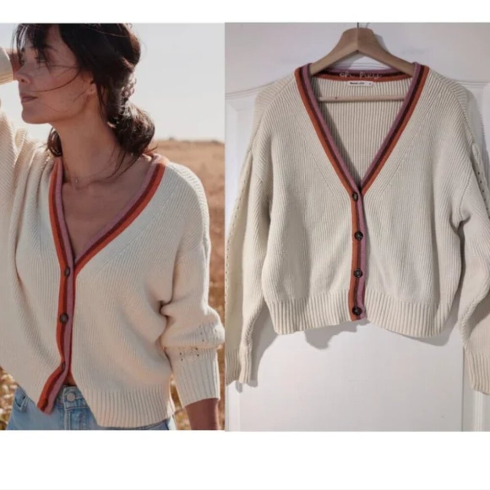 Marine Layer | Robin Crop Cardigan in Ivory with Tipping
